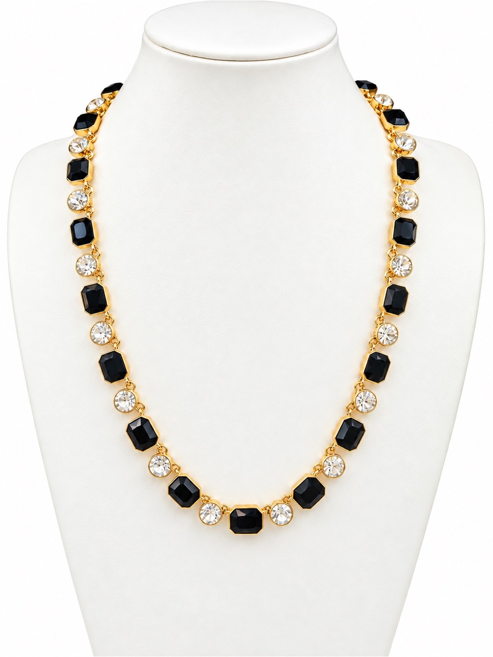 Anne Klein NWT Black & Clear Crystal Gold Tone Necklace Elegant Classic Glam